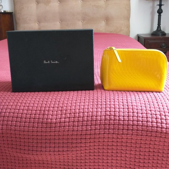 Paul Smith NWOT No 9 Women's Yellow Leather Cosmetic Bag Clutch with box - Picture 13 of 16